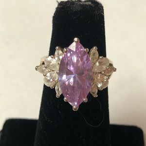 Kunzite Marquise and White Gemstone Cocktail Ring Sterling Silver Size 6.5